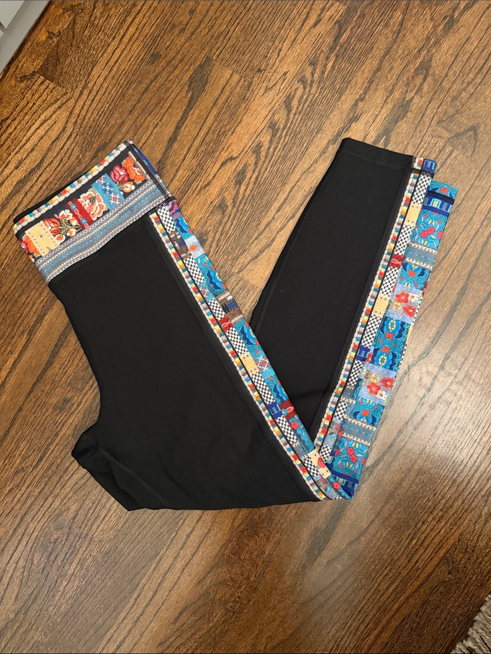 Johnny Was Leggings with Blue Patterned Side Trim
